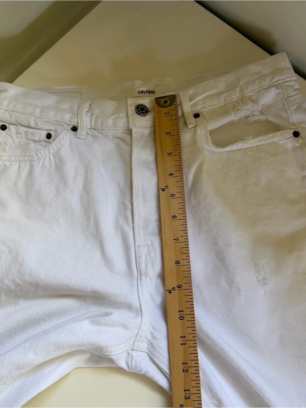 Grlfrnd Marjan Denim Long Shorts White Denim Distressed Bermuda Size 28